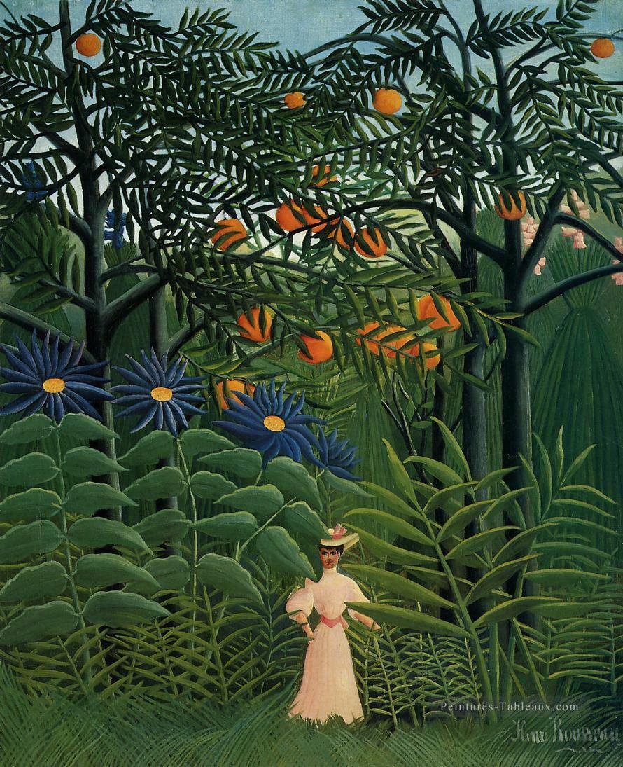 femme marchant dans une forêt exotique 1905 Henri Rousseau post impressionnisme Naive primitivisme Peintures à l'huile